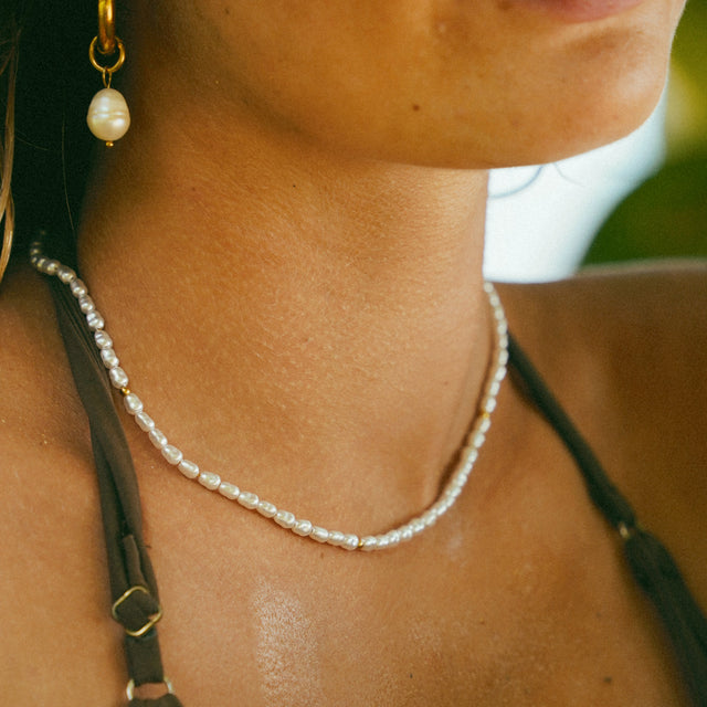 Aloha Pearl and Gold Choker worn
