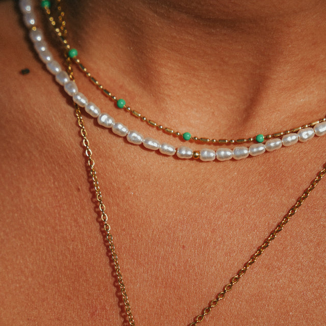 Aloha Pearl and Gold Choker worn