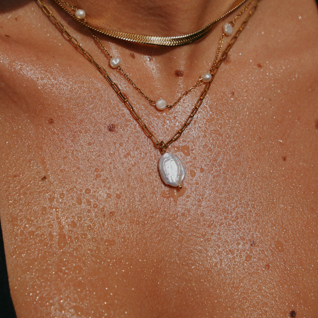 Hanalei Pearl Coin Necklace worn