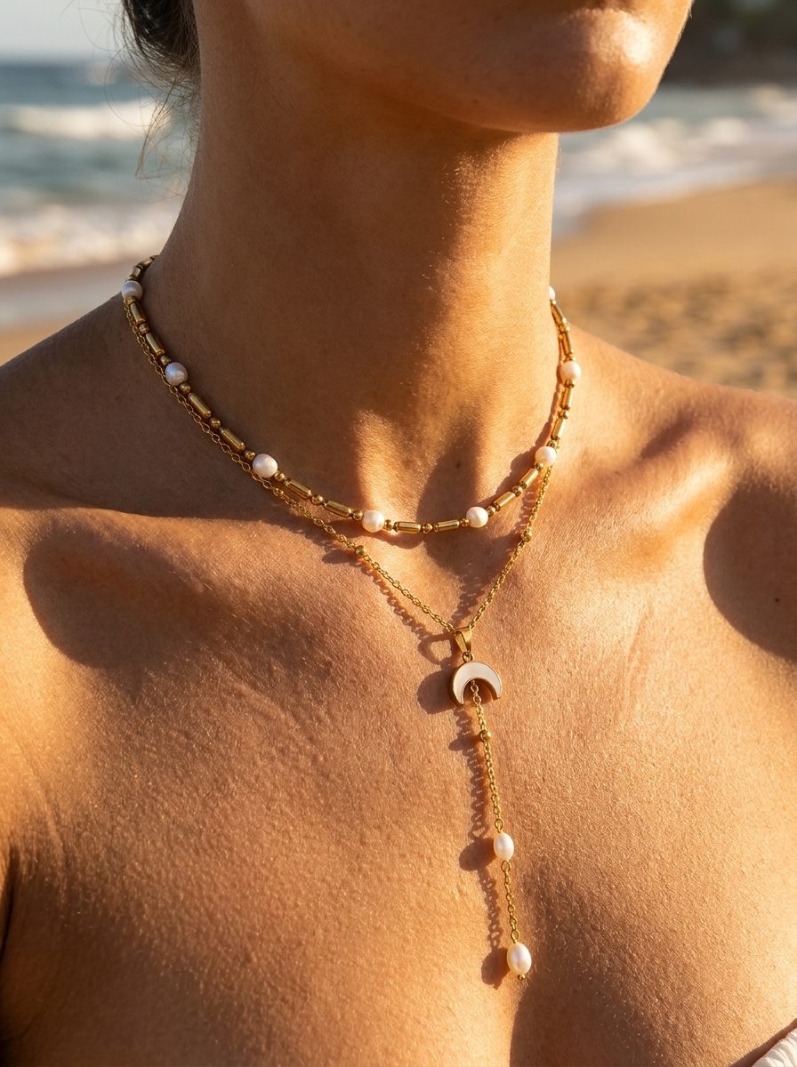 Jellyfish Lariat Necklace styled with Coral Necklace