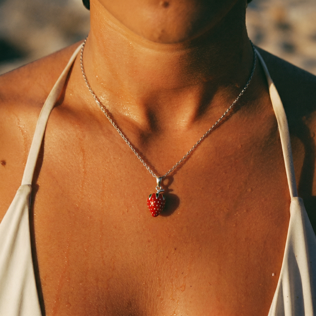 Strawberry Kiss Necklace lifestyle on model