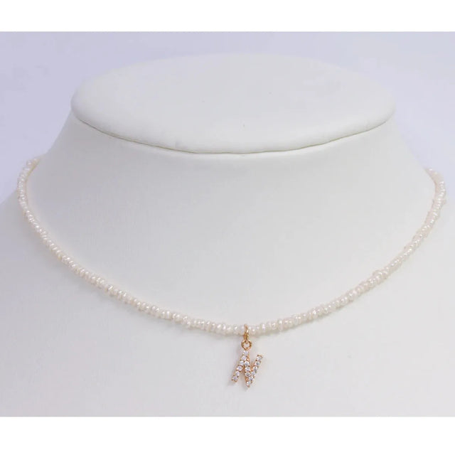 Shelly Crystal Pearl Initial Choker