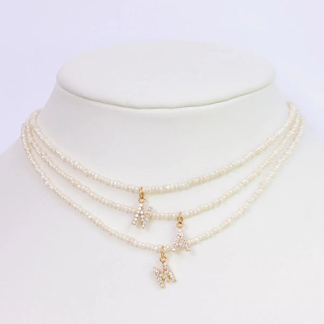 Shelly Crystal Pearl Initial Choker