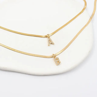 Melly® Diamond Initial Herringbone Necklace (Bundle)