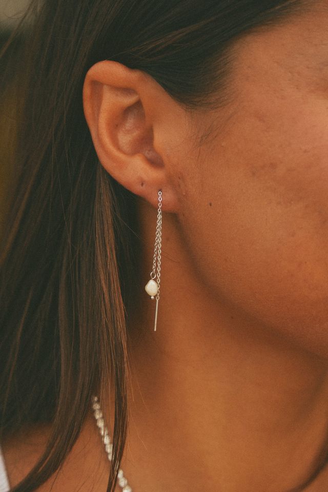 Silk Pearl Threader Earrings
