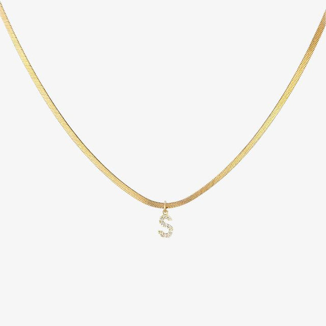 Melly® Diamond Initial Herringbone Necklace