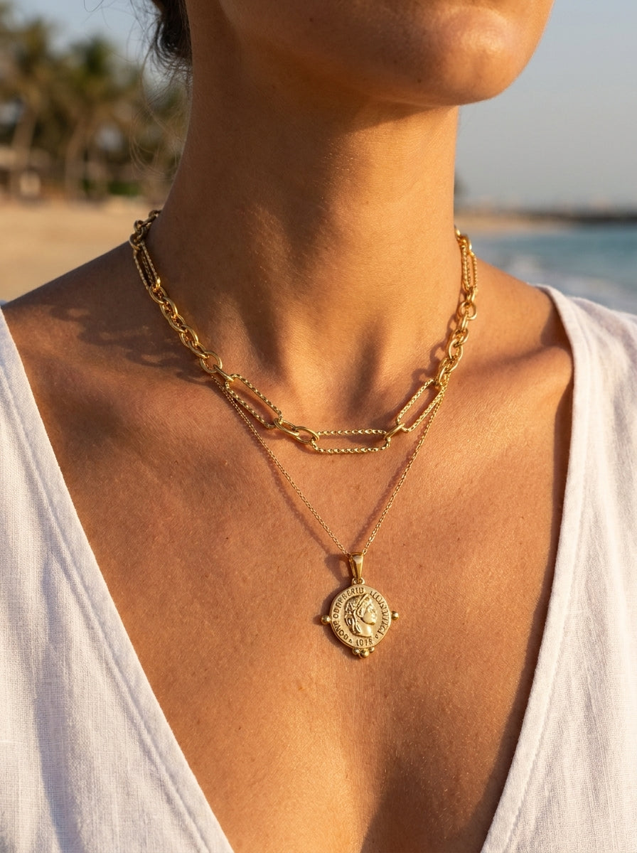 Dubai Hills Necklace styled with Rome Pendant